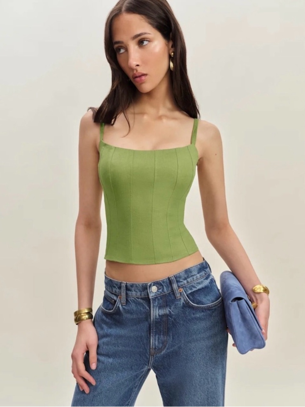 Reformation Olive Square-Neck Ribbed Cami